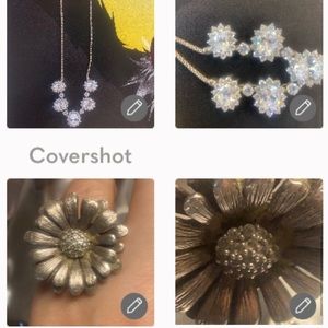 Flower 925 Necklace CZ💎& large Daisy CZ Ring sz7.5